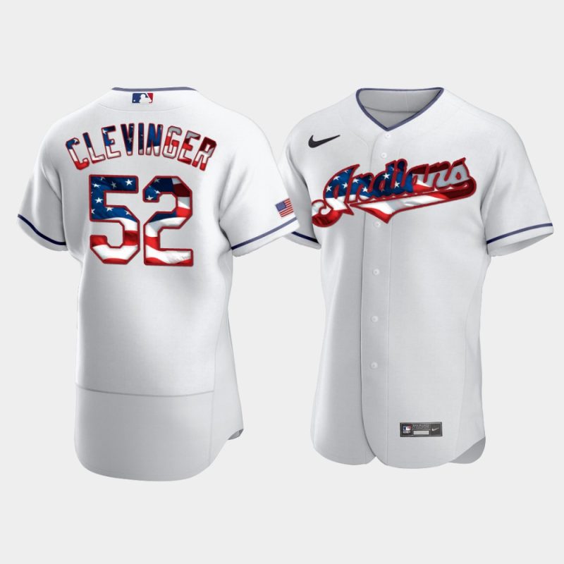 Men Cleveland Indians #52 Mike Clevinger White 4th of July 2020 Stars & Stripes Jersey