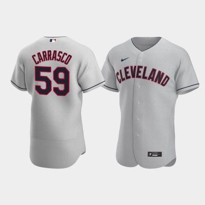 Men Cleveland Indians #59 Carlos Carrasco Gray 2020 Road Jersey