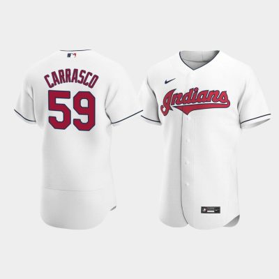 Men Cleveland Indians #59 Carlos Carrasco White 2020 Home Jersey