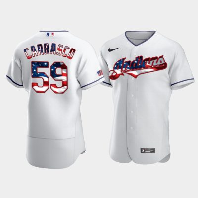 Men Cleveland Indians #59 Carlos Carrasco White 4th of July 2020 Stars & Stripes Jersey