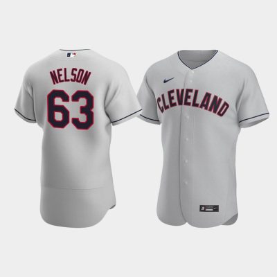 Men Cleveland Indians #63 Kyle Nelson Gray Road Jersey