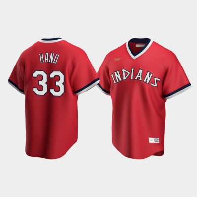 Men Cleveland Indians Brad Hand #33 Red Cooperstown Collection Road Jersey