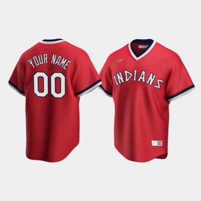 Men Cleveland Indians Custom #00 Red Cooperstown Collection Road Jersey