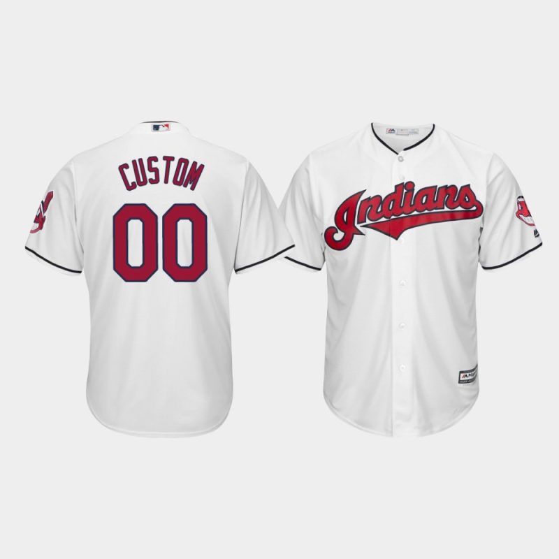 Men Cleveland Indians Custom White Cool Base Home Jersey