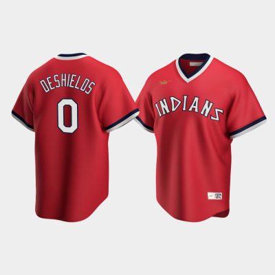 Men Cleveland Indians Delino DeShields #0 Red Cooperstown Collection Road Jersey