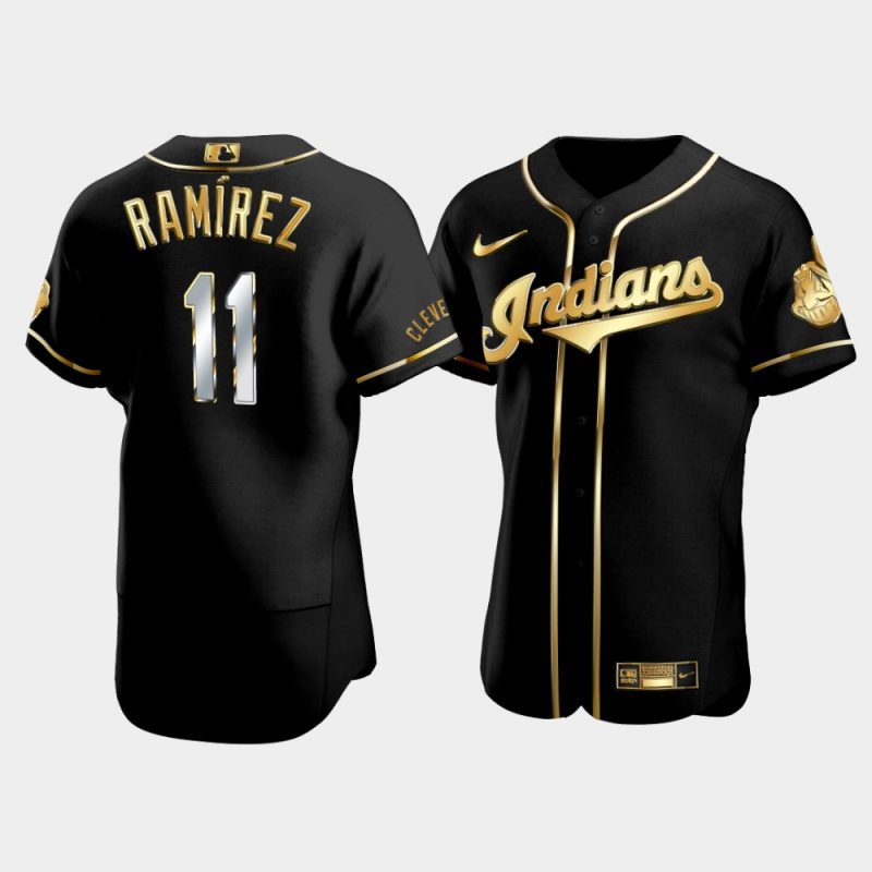 Men Cleveland Indians Jose Ramirez #11 Black Golden Edition Jersey