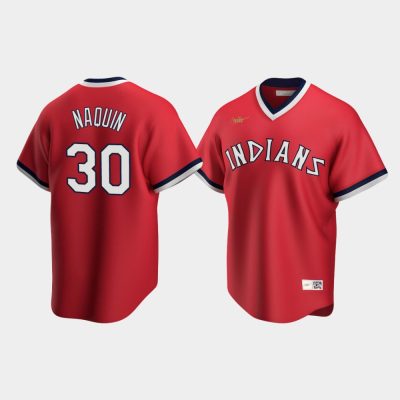 Men Cleveland Indians Tyler Naquin #30 Red Cooperstown Collection Road Jersey