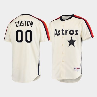 Men Houston Astros #00 Custom Oilers vs. Astros Cooperstown Collection Cream Jersey