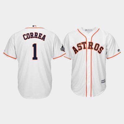 Men Houston Astros #1 Carlos Correa 2019 World Series Bound Cool Base White Jersey
