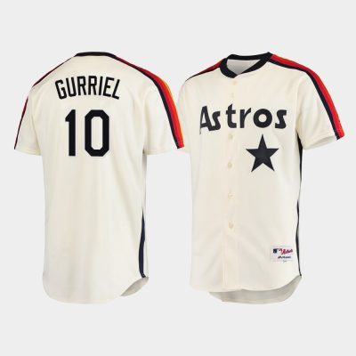 Men Houston Astros #10 Yuli Gurriel Oilers vs. Astros Cooperstown Collection Cream Jersey