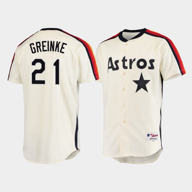 Men Houston Astros #21 Zack Greinke Oilers vs. Astros Cooperstown Collection Cream Jersey