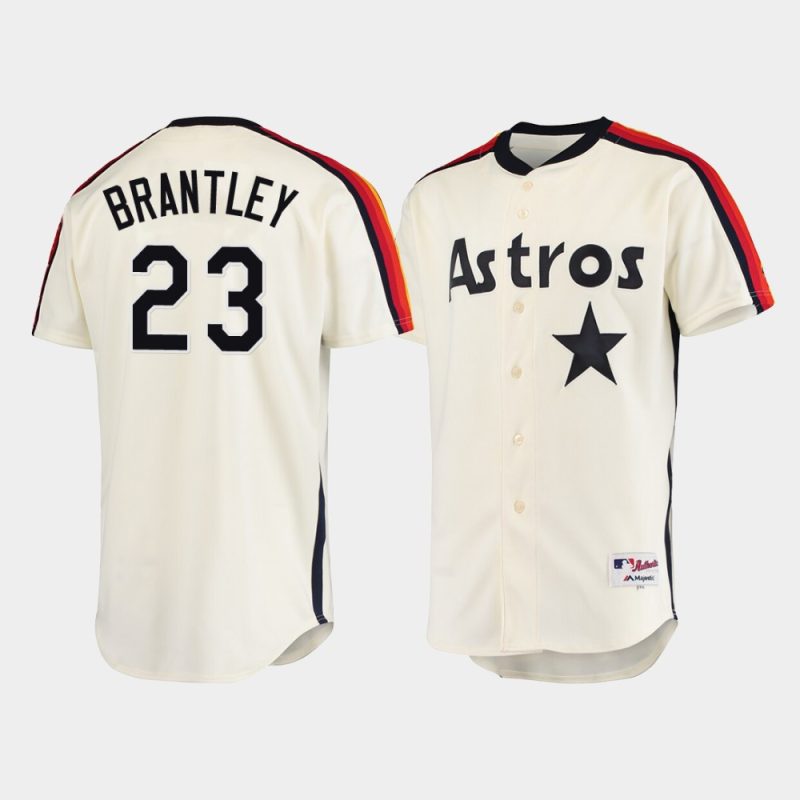 Men Houston Astros #23 Michael Brantley Oilers vs. Astros Cooperstown Collection Cream Jersey