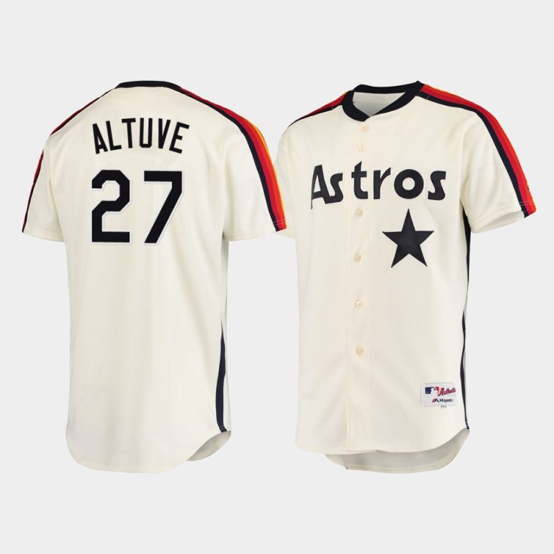Men Houston Astros #27 Jose Altuve Oilers vs. Astros Cooperstown Collection Cream Jersey