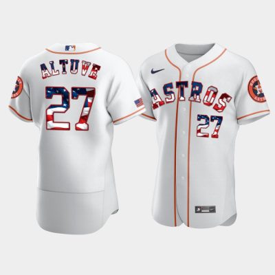Men Houston Astros #27 Jose Altuve White 4th of July 2020 Stars & Stripes Jersey