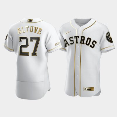 Men Houston Astros #27 Jose Altuve White Golden Edition Jersey