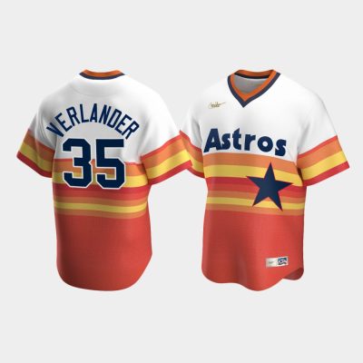 Men Houston Astros #35 Justin Verlander Cooperstown Collection Home White Orange Jersey