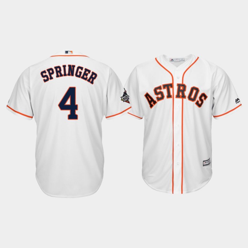 Men Houston Astros #4 George Springer 2019 World Series Bound Cool Base White Jersey