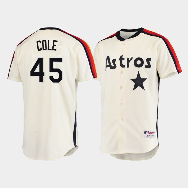 Men Houston Astros #45 Gerrit Cole Oilers vs. Astros Cooperstown Collection Cream Jersey