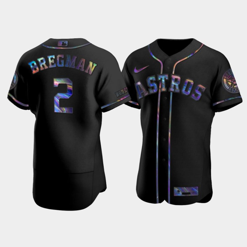 Men Houston Astros Alex Bregman Black Iridescent Logo Holographic Limited Jersey