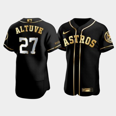Men Houston Astros Jose Altuve #27 Black Golden Edition Jersey
