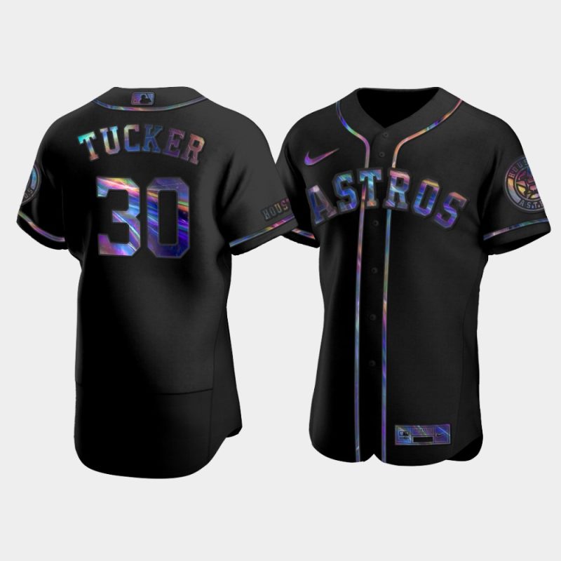 Men Houston Astros Kyle Tucker Black Iridescent Logo Holographic Limited Jersey