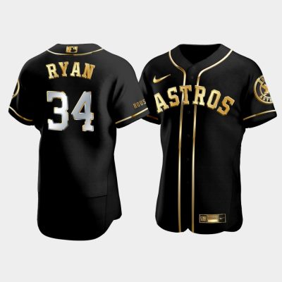 Men Houston Astros Nolan Ryan #34 Black Golden Edition Jersey