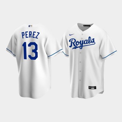 Men Kansas City Royals #13 Salvador Perez White Replica Home Jersey