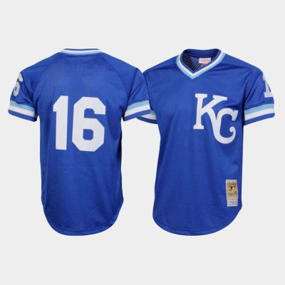 Men Kansas City Royals #16 Bo Jackson Cooperstown Collection Mesh Batting Practice Royal Mitchell & Ness Jersey