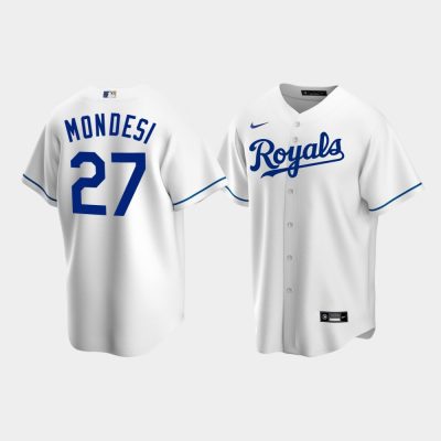 Men Kansas City Royals #27 Adalberto Mondesi White Replica Home Jersey