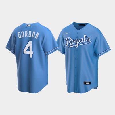 Men Kansas City Royals #4 Alex Gordon Light Blue Replica Alternate Jersey