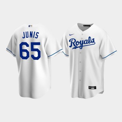 Men Kansas City Royals #65 Jakob Junis White Replica Home Jersey
