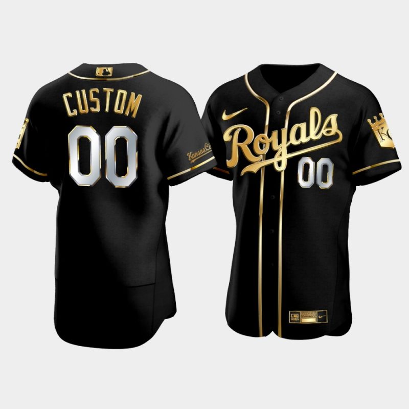 Men Kansas City Royals Custom #00 Black Golden Edition Jersey