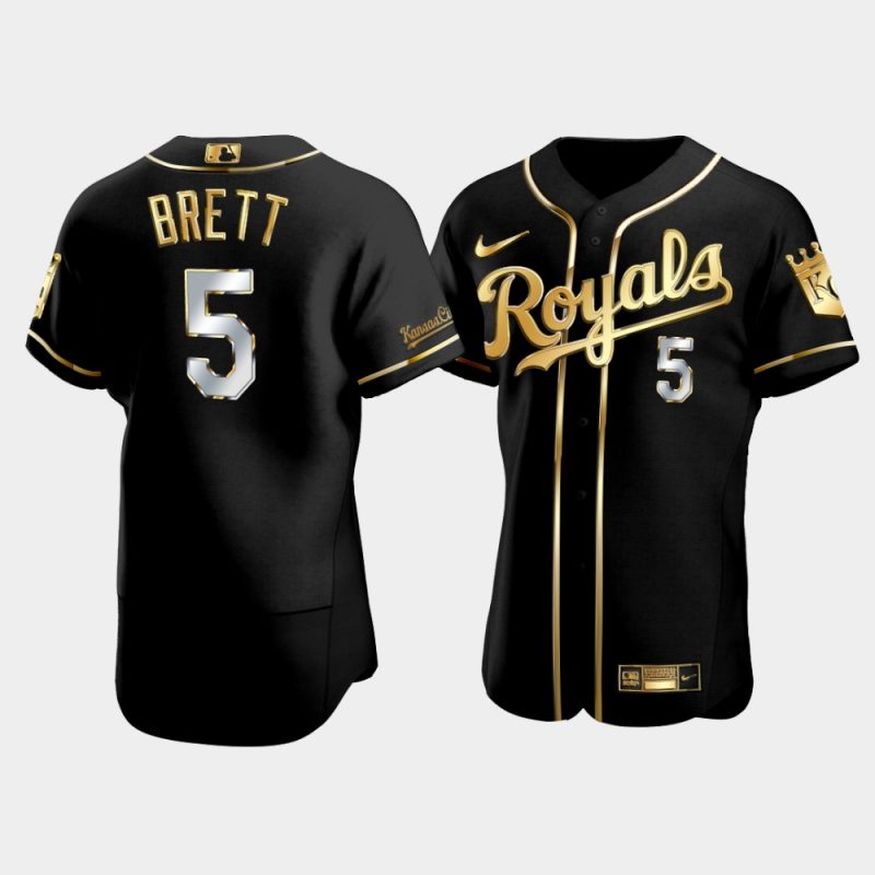 Men Kansas City Royals George Brett #5 Black Golden Edition Jersey