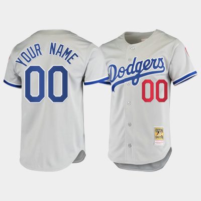 Men Los Angeles Dodgers #00 Custom Gray 1981 Cooperstown Collection Jersey