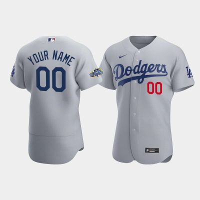 Men Los Angeles Dodgers #00 Custom Gray Patch 2020 Alternate Jersey