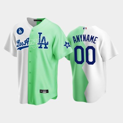 Men Los Angeles Dodgers #00 Custom White Green 2022 MLB All-Star Celebrity Softball Game Split Jersey