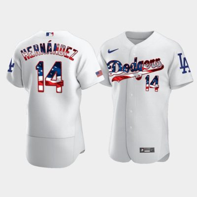 Men Los Angeles Dodgers #14 Enrique Hernandez White 4th of July 2020 Stars & Stripes Jersey