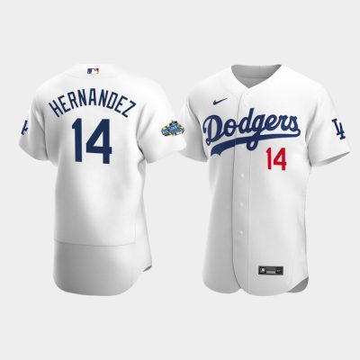 Men Los Angeles Dodgers #14 Enrique Hernandez White Patch 2020 Home Jersey