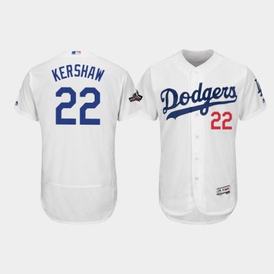 Men Los Angeles Dodgers #22 Clayton Kershaw White 2019 Postseason Home Flex Base Jersey