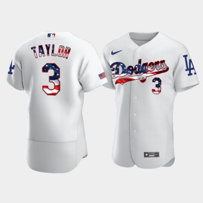 Men Los Angeles Dodgers #3 Chris Taylor White 4th of July 2020 Stars & Stripes Jersey