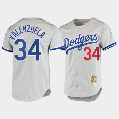 Men Los Angeles Dodgers #34 Fernando Valenzuela Gray 1981 Cooperstown Collection Jersey