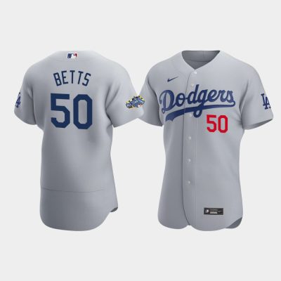 Men Los Angeles Dodgers #50 Mookie Betts Gray Patch 2020 Alternate Jersey