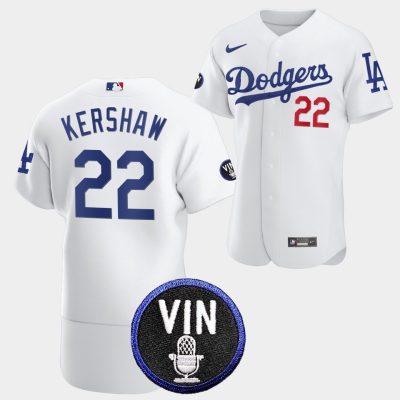 Men Los Angeles Dodgers Honor Vin Scully Clayton Kershaw Commemorative patch Jersey White