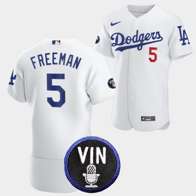 Men Los Angeles Dodgers Honor Vin Scully Freddie Freeman Commemorative patch Jersey White