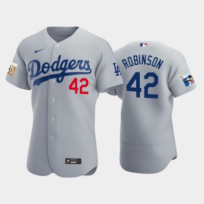 Men Los Angeles Dodgers Jackie Robinson Alternate Gray Jackie Robinson 75th Anniversary Jersey