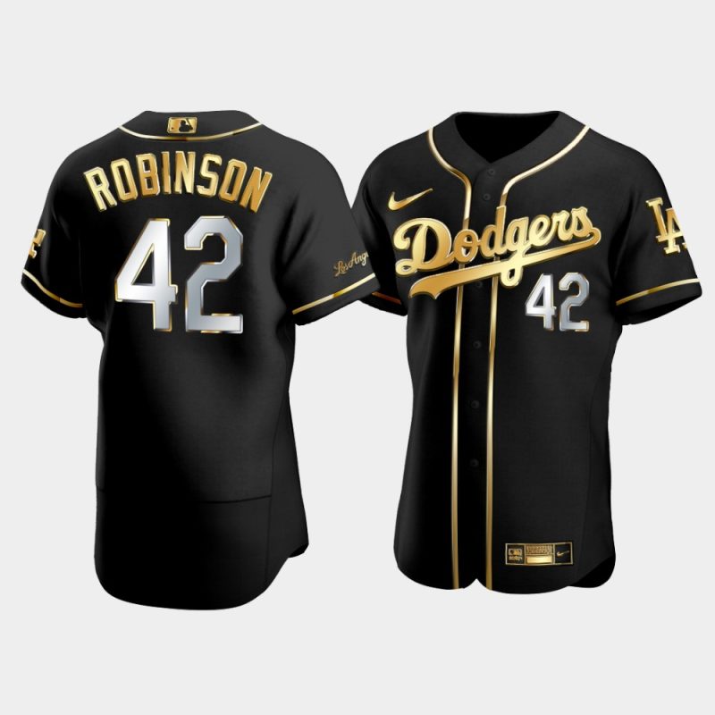 Men Los Angeles Dodgers Jackie Robinson Black 2021 Gold Program Golden Jersey