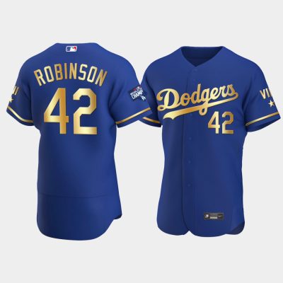 Men Los Angeles Dodgers Jackie Robinson Royal 2021 Gold Program World Series Champions Jersey