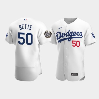 Men Los Angeles Dodgers Mookie Betts White 2020 World Series Home Jersey