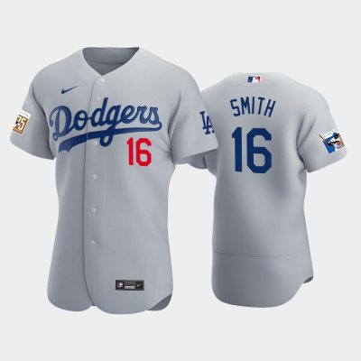 Men Los Angeles Dodgers Will Smith Alternate Gray Jackie Robinson 75th Anniversary Jersey