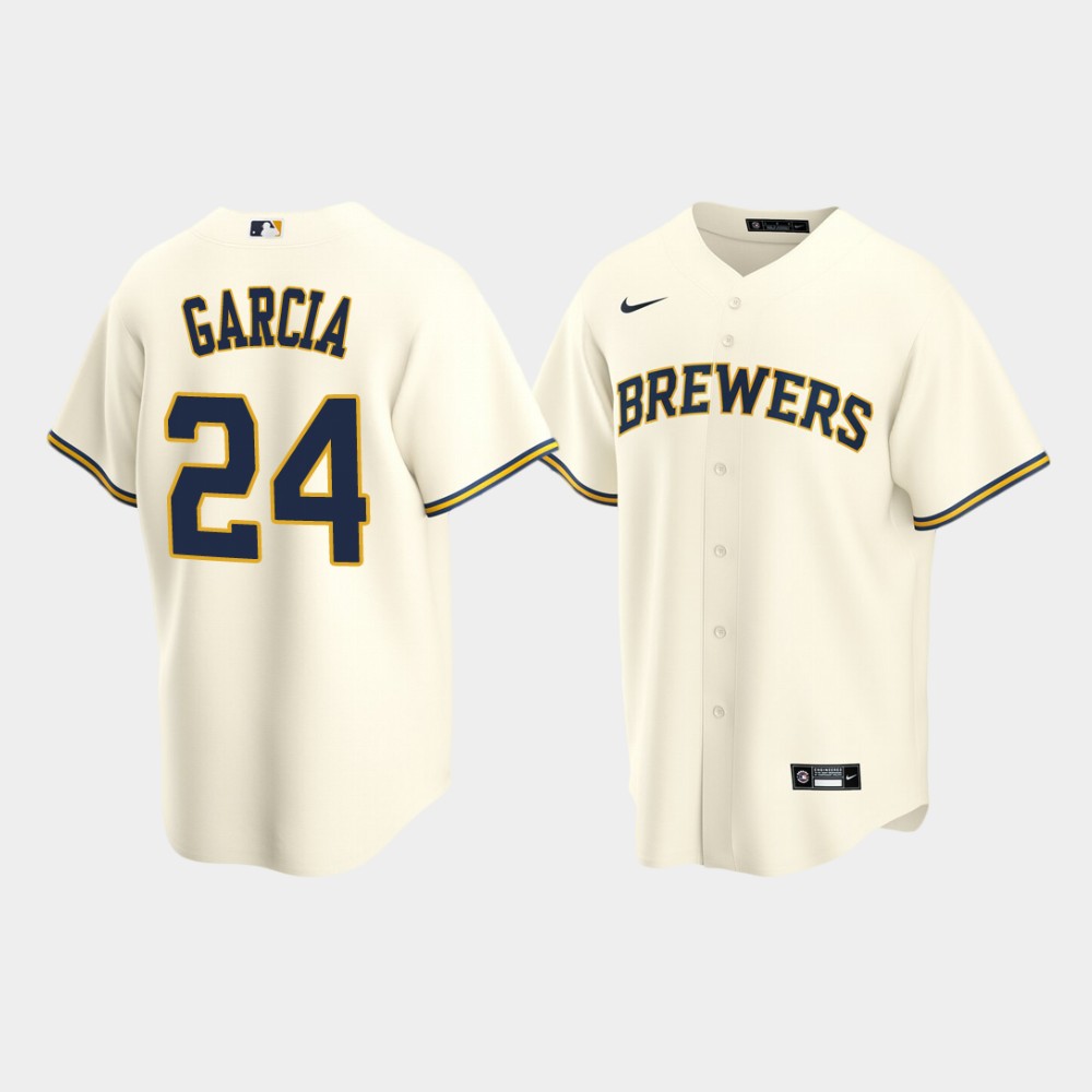 Men Milwaukee Brewers #24 Avisail Garcia Cream Replica Home Jersey ...
